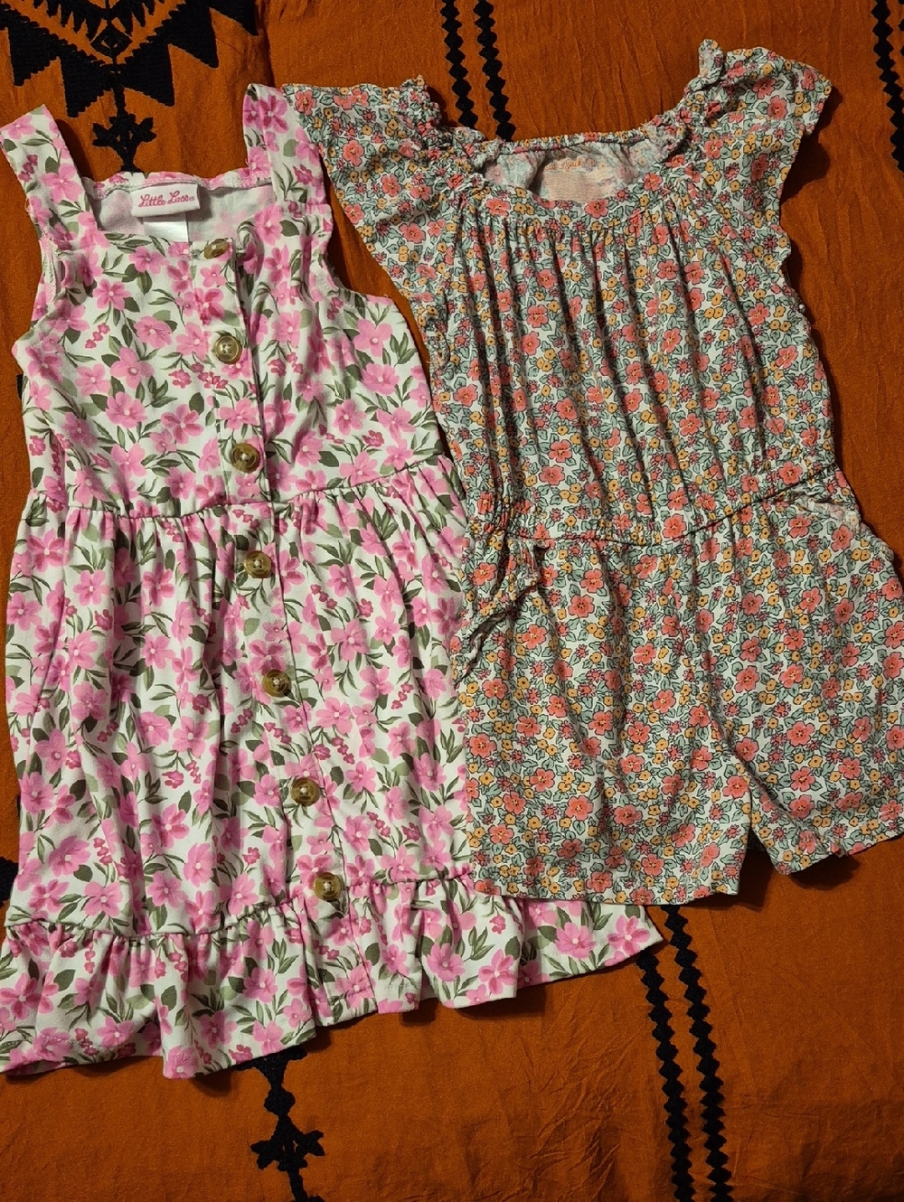 Little Lass Pink & Orange Floral Dress Cat & Jack and Romper Set.